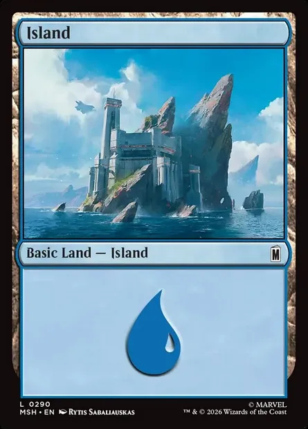 Island, Magic card MSH 290 — Marvel Super Heroes set