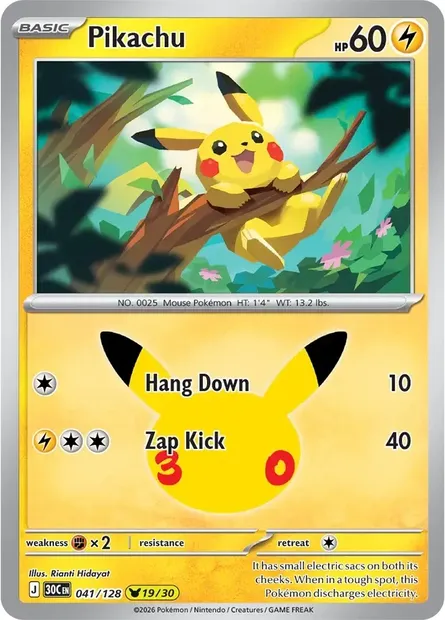 Pikachu, Pokémon card 30C 041 — 30th Celebration set