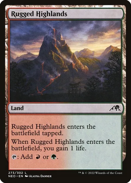 Rugged Highlands, Magic card NEO 273 — Kamigawa: Neon Dynasty set
