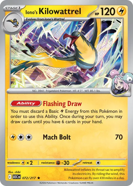 Iono's Kilowattrel, Pokémon card ASC 072 — Ascended Heroes set