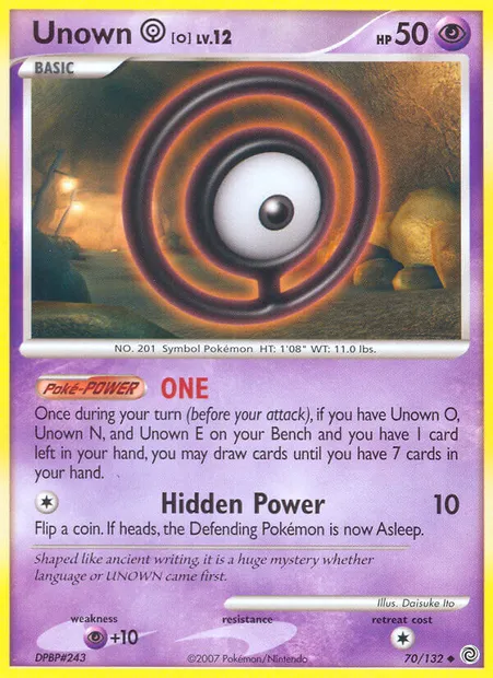 Unown O, Pokémon card SW 70 — Secret Wonders set