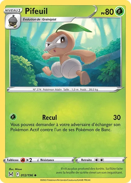 Pifeuil, carte Pokémon LOR 012 — extension Origine Perdue