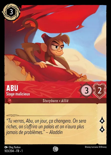 Abu - Singe malicieux, carte Disney Lorcana CH1-103 — extension Premier Chapitre