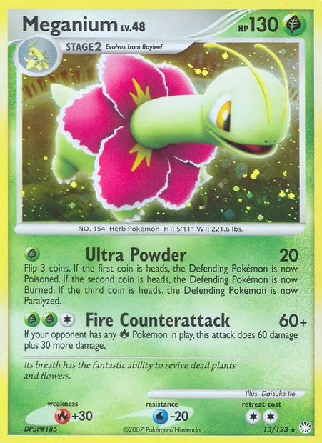 Méganium, carte Pokémon MT 13 — extension Trésors Mystérieux