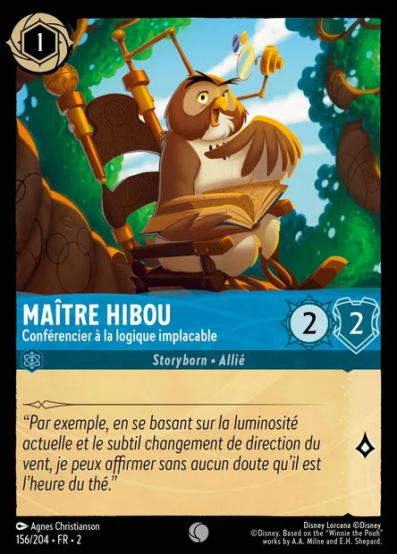 Maître Hibou - Conférencier à la logique implacable, carte Disney Lorcana CH2-156 — extension L'Ascension des Floodborn