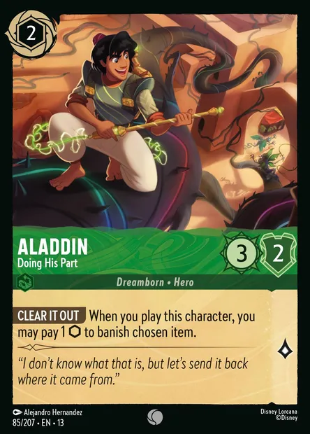 Aladdin - Doing His Part, Disney Lorcana card CH13-085 — Attack of the Vine! set