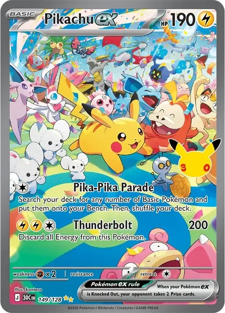 Pikachu ex, Pokémon card 30C 149 — 30th Celebration set