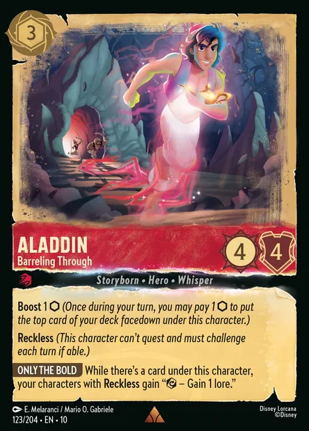 Aladdin - Barreling Through, Disney Lorcana card CH10-123 — Whispers in the Well set