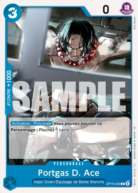 Portgas D. Ace, carte One Piece OP16-049 — extension L'HEURE DE LA BATAILLE DÉCISIVE