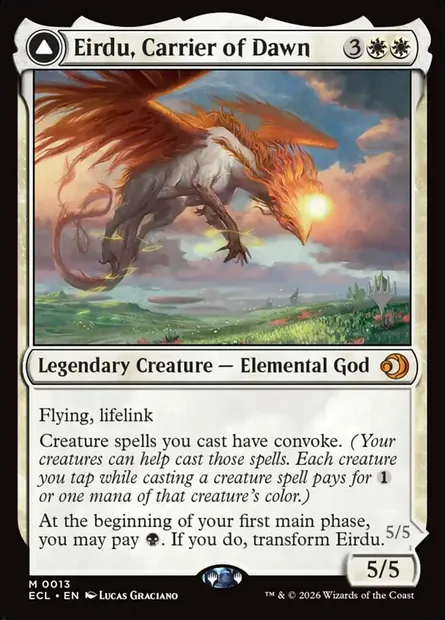 Eirdu, Carrier of Dawn // Isilu, Carrier of Twilight, Magic card PECL 13p — Lorwyn Eclipsed Promos set