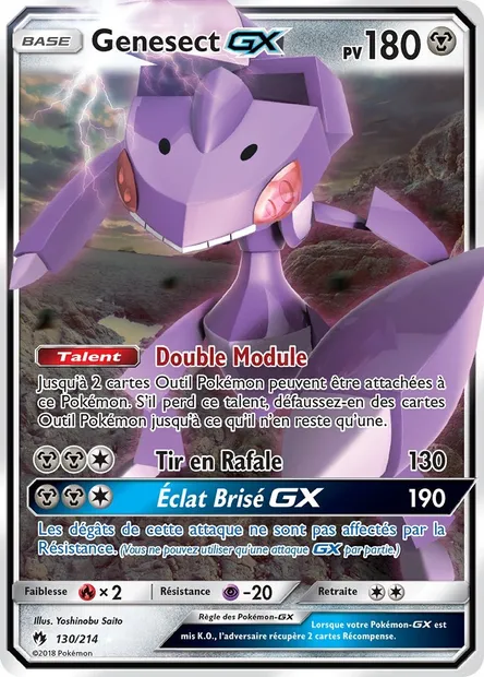 Genesect GX, carte Pokémon LOT 130 — extension Tonnerre Perdu