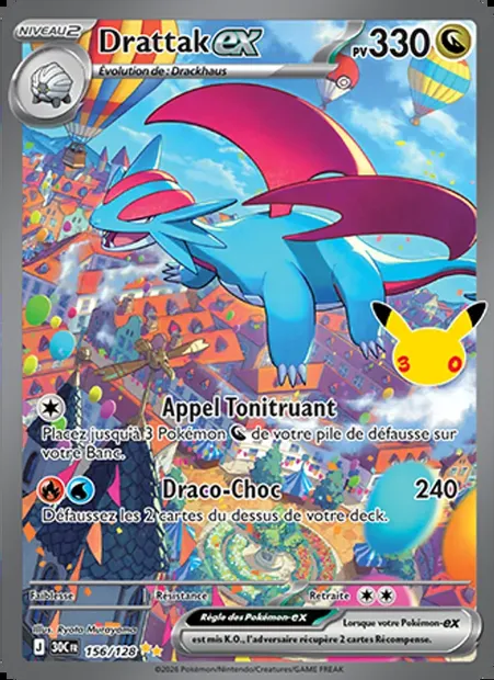 Drattak-ex, carte Pokémon 30C 156 — extension 30ᵉ Anniversaire