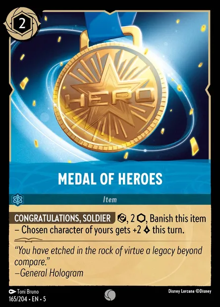 Medal of Heroes, Disney Lorcana card CH5-165 — Shimmering Skies set