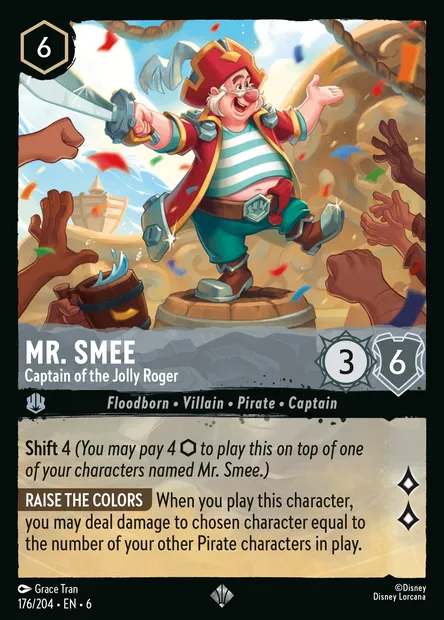 Mr. Smee - Captain of the Jolly Roger, Disney Lorcana card CH6-176 — Azurite Sea set