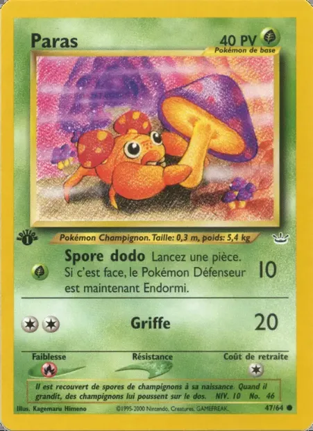 Paras, carte Pokémon NR 47 — extension Neo Revelation