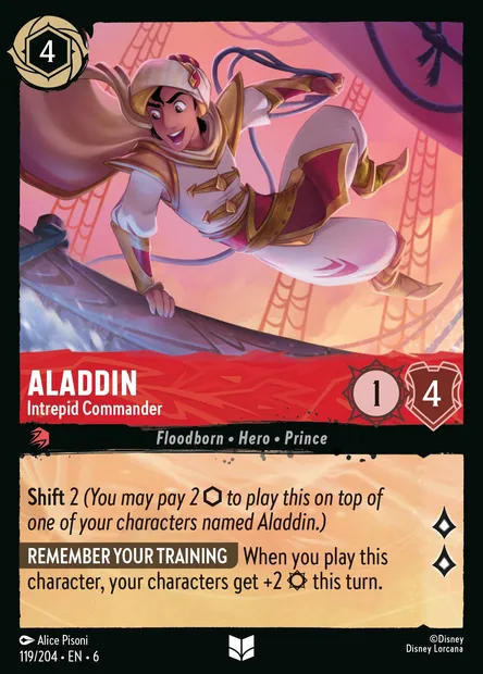 Aladdin - Intrepid Commander, Disney Lorcana card CH6-119 — Azurite Sea set