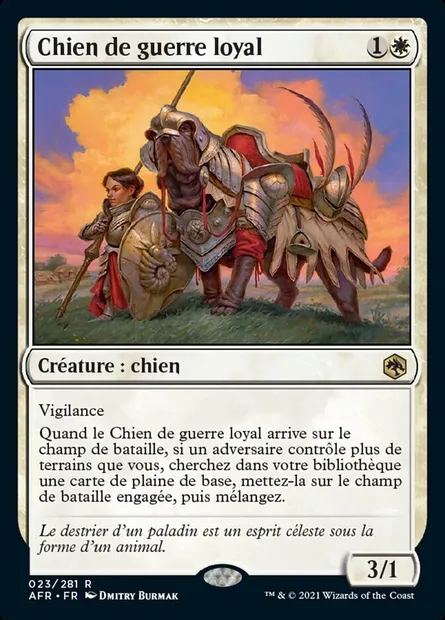 Chien de guerre loyal, carte Magic AFR 23 — extension Forgotten Realms: Aventures dans les Royaumes Oubliés