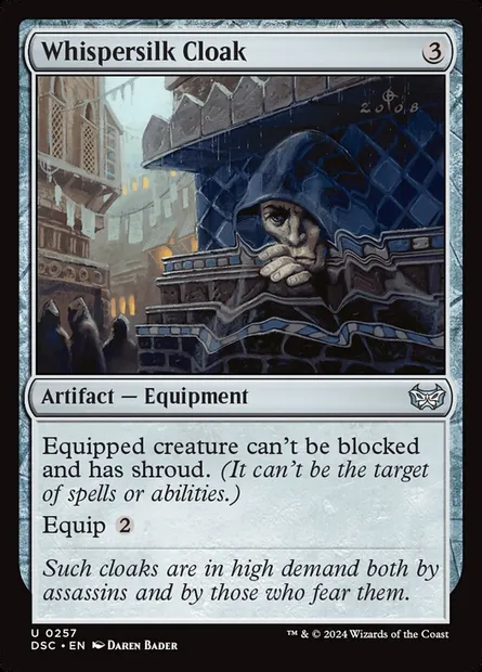 Whispersilk Cloak, Magic card DSC 257 — Duskmourn: House of Horror Commander set