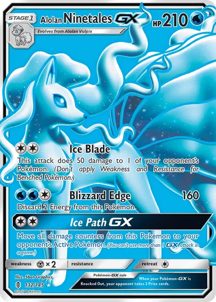 Alolan Ninetales GX, Pokémon card GRI 132 — Guardians Rising set