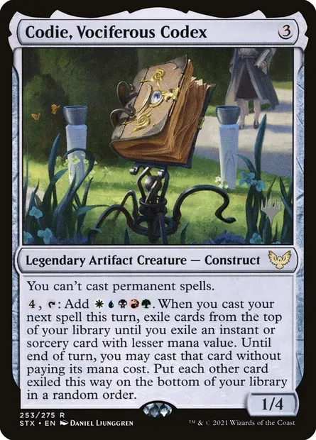 Codie, Vociferous Codex, Magic card PSTX 253p — Strixhaven: School of Mages Promos set