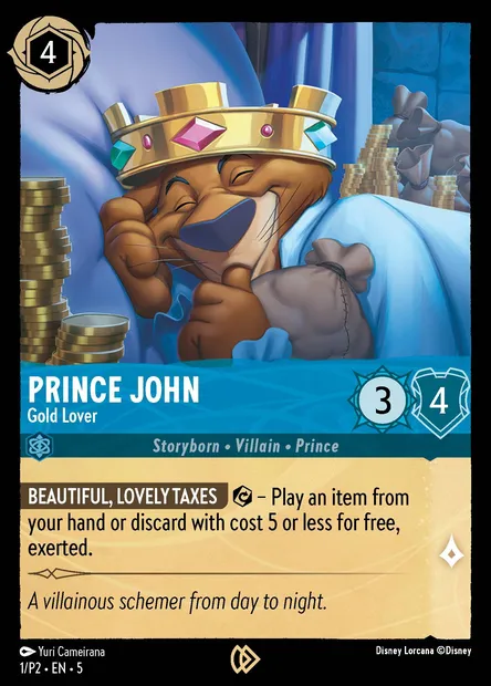 Prince John - Gold Lover, Disney Lorcana card P2-001 — P2 set