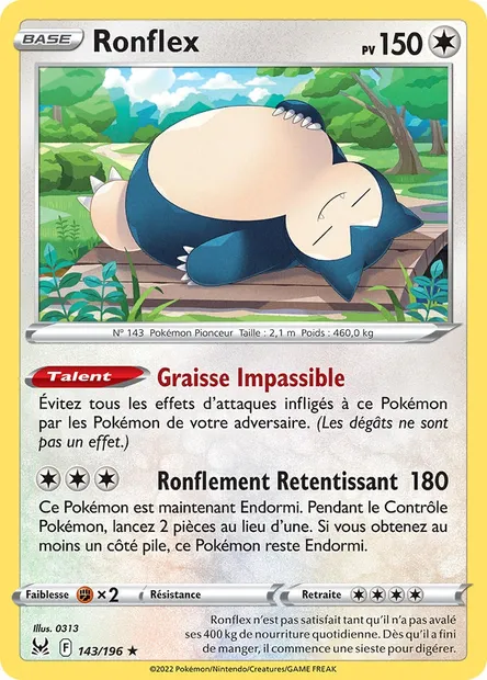 Ronflex, carte Pokémon LOR 143 — extension Origine Perdue