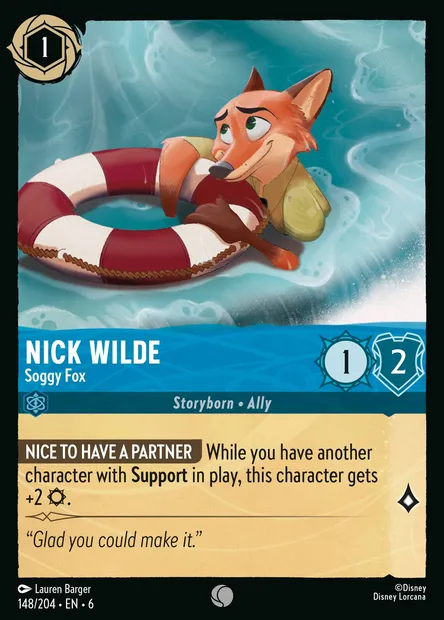 Nick Wilde - Soggy Fox, Disney Lorcana card CH6-148 — Azurite Sea set