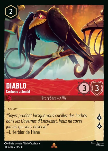 Diablo - Corbeau attentif, carte Disney Lorcana CH10-103 — extension Lueurs dans les Profondeurs