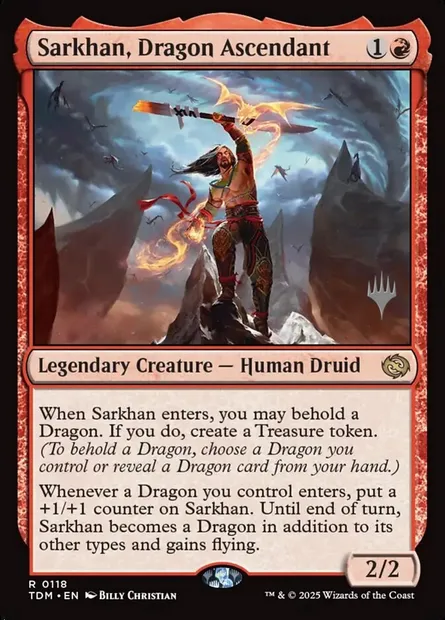 Sarkhan, dragon ascendant, carte Magic PTDM 118p — extension Tarkir: Dragonstorm Promos