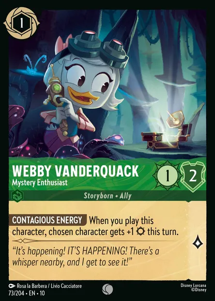 Webby Vanderquack - Mystery Enthusiast, Disney Lorcana card CH10-073 — Whispers in the Well set