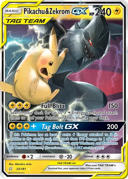 Pikachu & Zekrom GX, Pokémon card TEU 33 — Team Up set