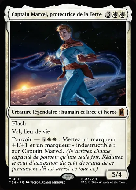 Captain Marvel, protectrice de la Terre, carte Magic MSH 11 — extension Marvel Super Heroes