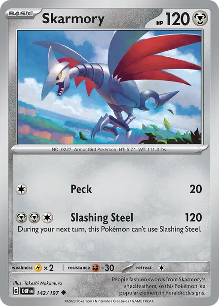 Skarmory, Pokémon card OBF 142 — Obsidian Flames set