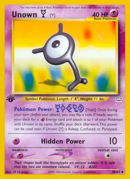 Unown [Y], Pokémon card NR 40 — Neo Revelation set
