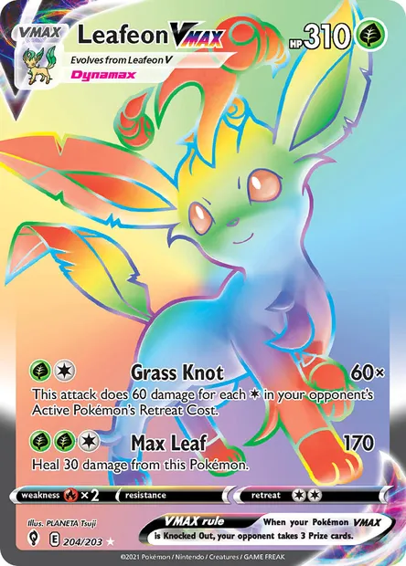 Leafeon VMAX, Pokémon card EVS 204 — Evolving Skies set
