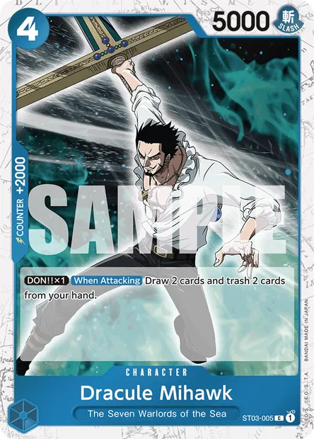 Dracule Mihawk, One Piece card ST03-005 — The Seven Warlords of the Sea set