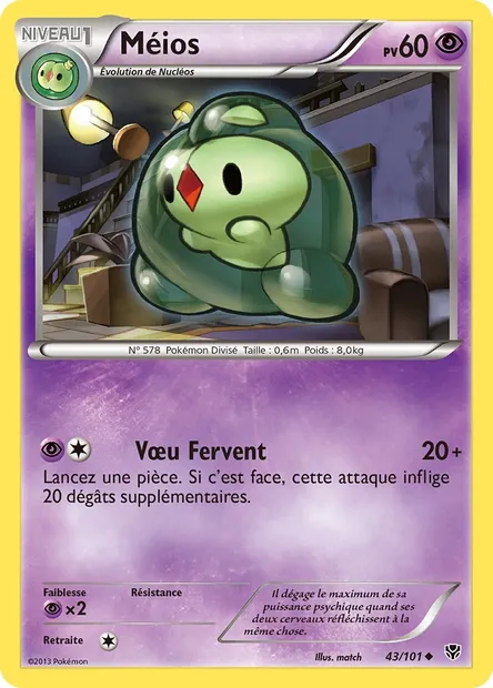 Méios, carte Pokémon PLB 43 — extension Explosion Plasma