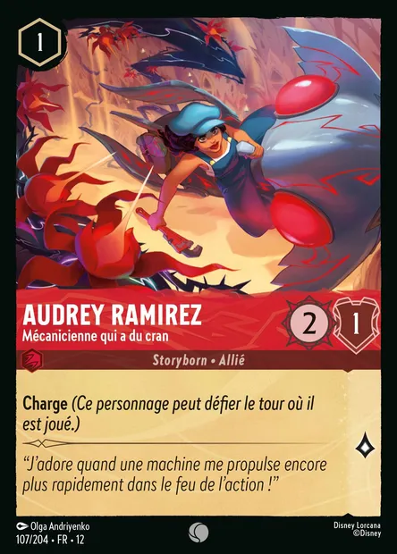 Audrey Ramirez - Mécanicienne qui a du cran, carte Disney Lorcana CH12-107 — extension Contrées Inconnues