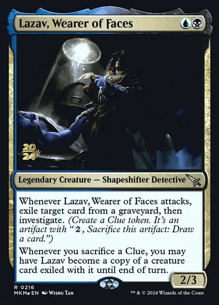 Lazav, porteur de visages, carte Magic PMKM 216s — extension Murders at Karlov Manor Promos