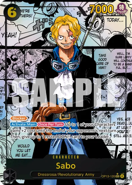 Sabo, One Piece card OP13-120 — CARRYING ON HIS WILL set