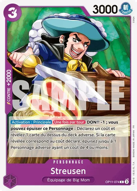 Streusen, carte One Piece OP11-074 — extension DES POINGS VIFS COMME L'ÉCLAIR
