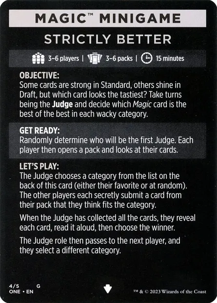 Strictly Better // Strictly Better (cont'd), carte Magic MONE 4 — extension Phyrexia: All Will Be One Minigames