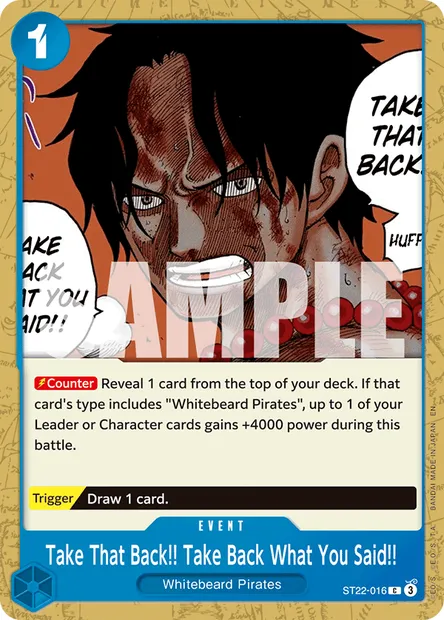 Take That Back!! Take Back What You Said!!, One Piece card ST22-016 — Ace & Newgate set