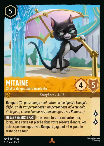 Mitaine - Chatte de gouttière insolente, carte Disney Lorcana CH7-009 — extension L'île d'Archazia