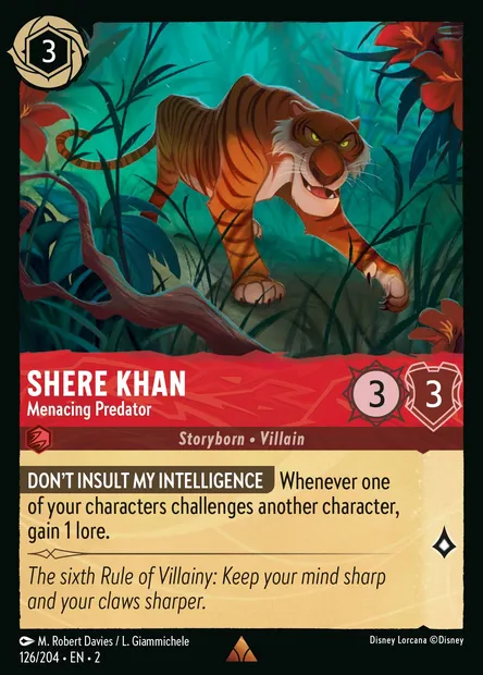 Shere Khan - Menacing Predator, Disney Lorcana card CH2-126 — Rise of the Floodborn set