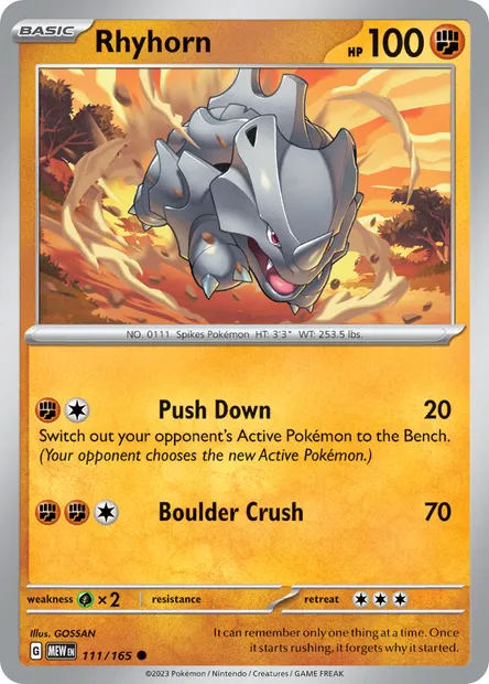 Rhyhorn, Pokémon card MEW 111 — 151 set