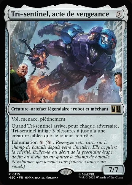 Tri-sentinel, acte de vengeance, carte Magic MSC 115 — extension Marvel Super Heroes Commander