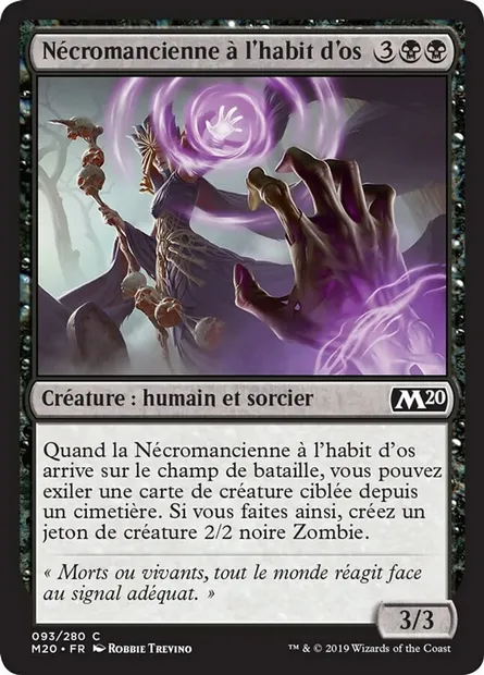 Nécromancienne à l'habit d'os, carte Magic M20 93 — extension Core Set 2020
