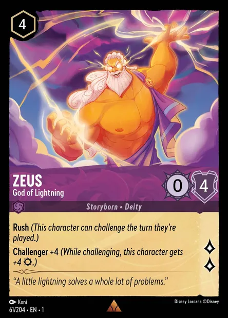 Zeus - God of Lightning, Disney Lorcana card CH1-061 — The First Chapter set