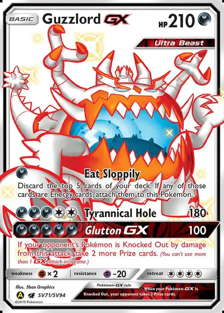 Guzzlord-GX, Pokémon card SMA SV71 — Hidden Fates Shiny Vault set